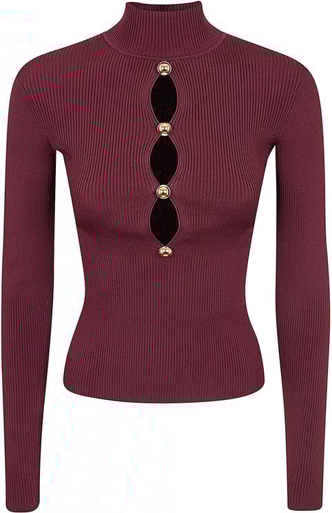 Self-Portrait SELF-PORTRAIT BURGUNDY KEYHOLE KNIT TOP