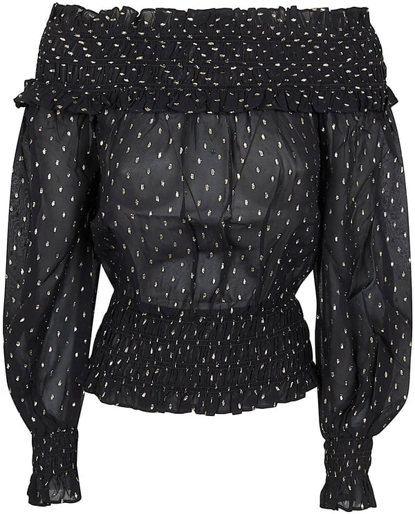 Self-Portrait SELF-PORTRAIT BLACK AND GOLD CHIFFON TOP