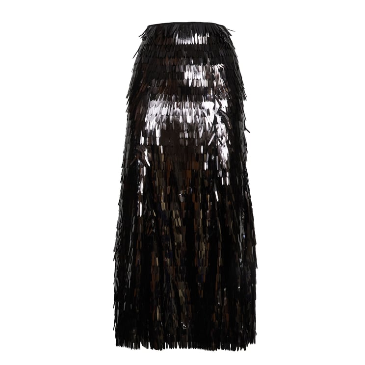Self-Portrait Black Sequin Midi Skirt
