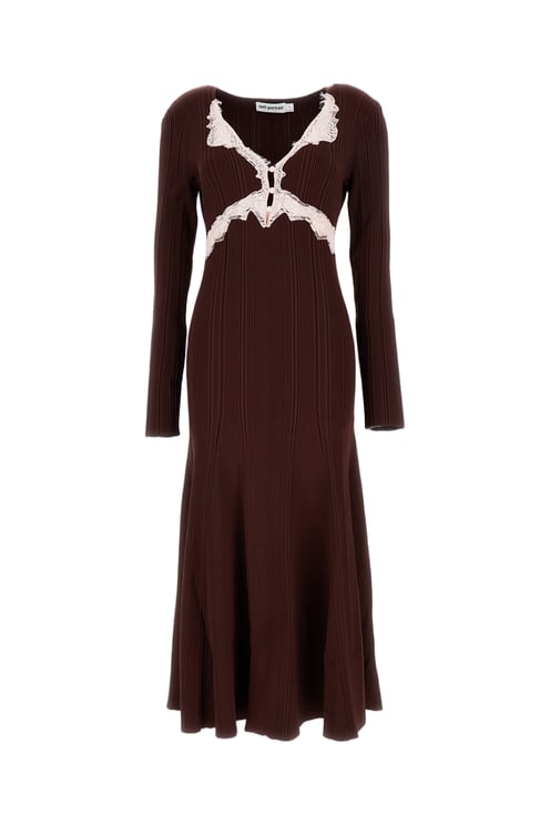 Self-Portrait Knitted Ribbed Lace A-Line Mini Dress