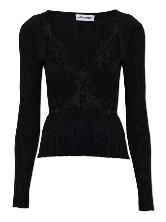 Self-Portrait Lace Ribbed Textured Fitted Top