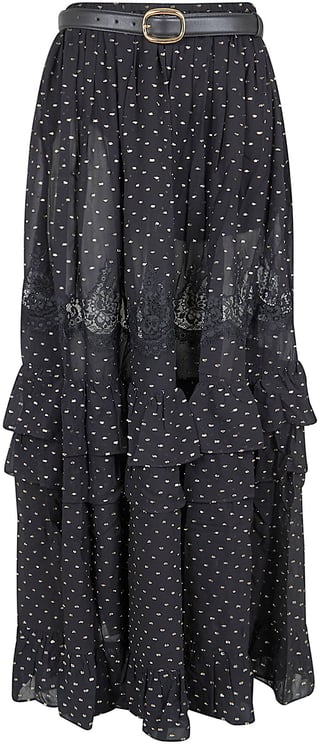 Self-Portrait SELF-PORTRAIT BLACK AND GOLD CHIFFON LACE MAXI SKIRT