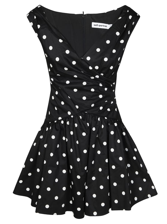 Self-Portrait Polka Dot Cap Sleeves Flared Mini Dress
