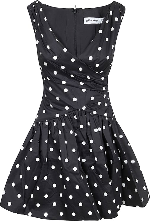 Self-Portrait SELF-PORTRAIT BLACK POLKA DOT COTTON MINI DRESS