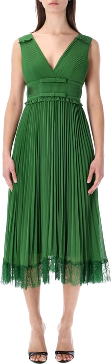 Self-Portrait Chiffon Midi Dress Verde