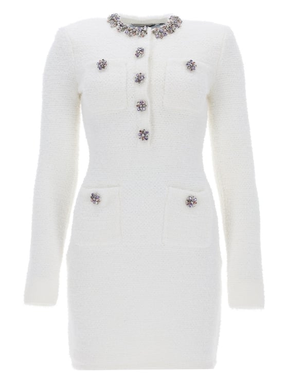 Self-Portrait Textured Jewel Buttons Fitted Mini Dress