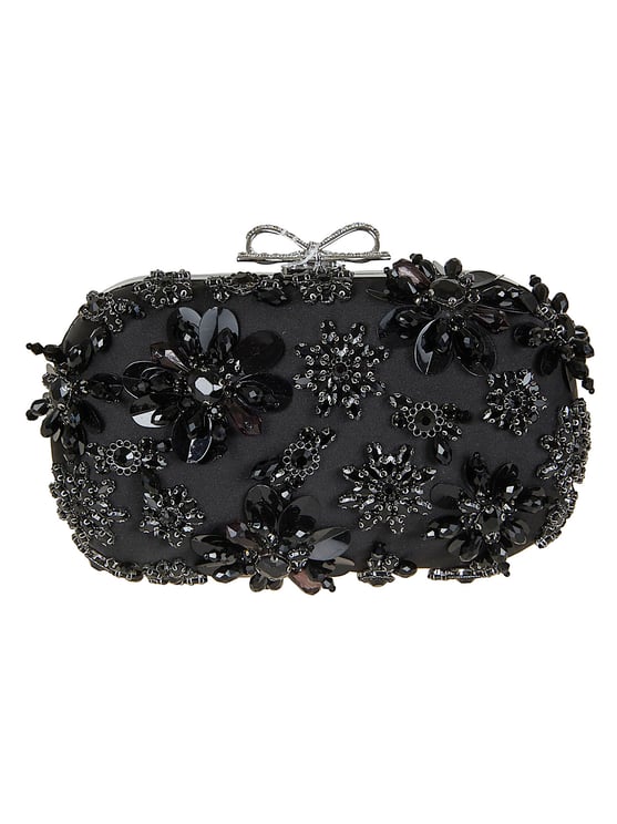 Self-Portrait Beaded Satin Clutch with 3D Floral Crystal Embroidery