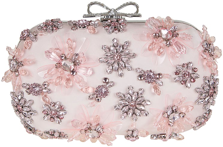 Self-Portrait SELF-PORTRAIT BLACK SATIN FLORAL CRYSTAL CLUTCH BAG