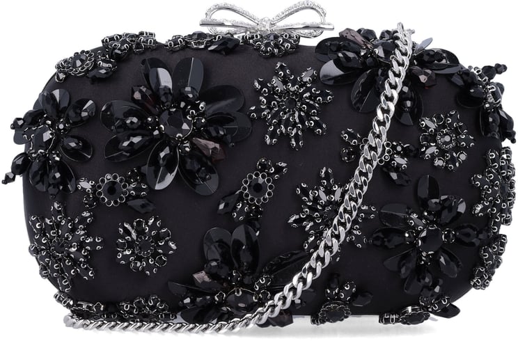 Self-Portrait Floral Crystal Clutch Nero