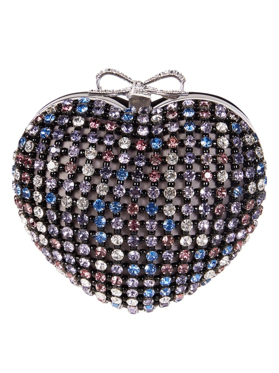 Self-Portrait Heart Shaped Crystals Bow Clasp Mini Clutch