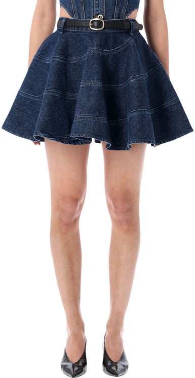 Self-Portrait Self-Portrait flared blue denim mini skirt