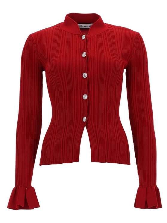 Self-Portrait Refined Ribbed Texture Flaired Cardigan