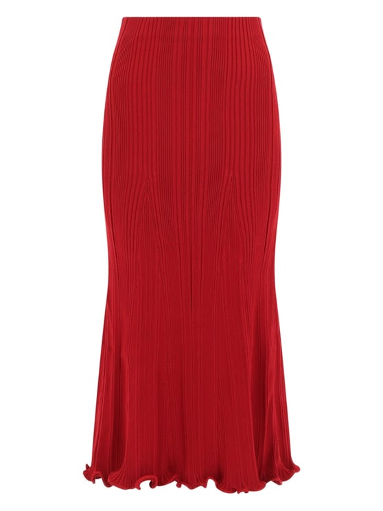 Self-Portrait Viscose-Blend Ribbed Ruffled Midi Skirt