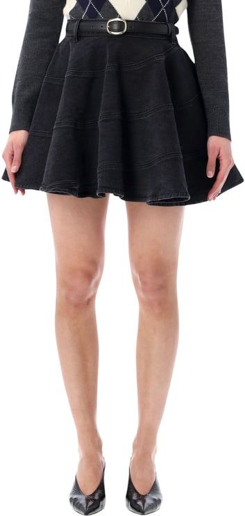 Self-Portrait Self-Portrait flared black denim mini skirt