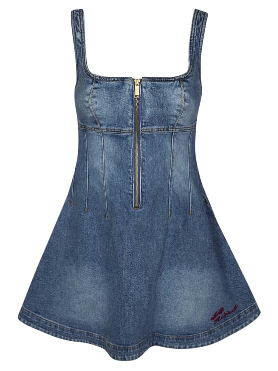 Self-Portrait Bustier Style Zipper Denim Mini Dress