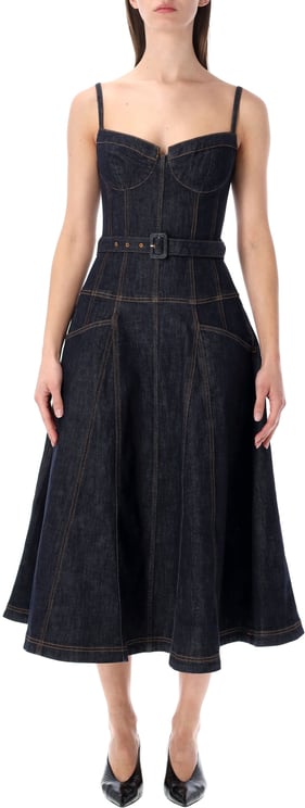 Self-Portrait Denim Midi Dress Indigo Blue