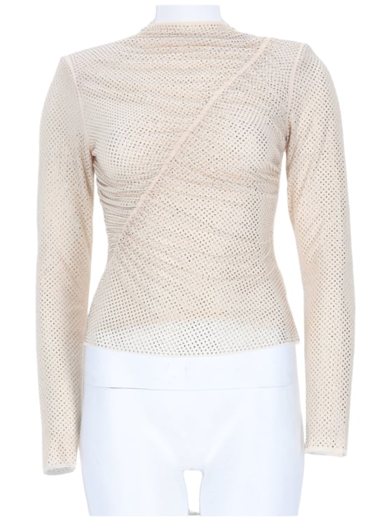 Self-Portrait Long-Sleeve Slim Fit Mesh Top with Delicate Pattern