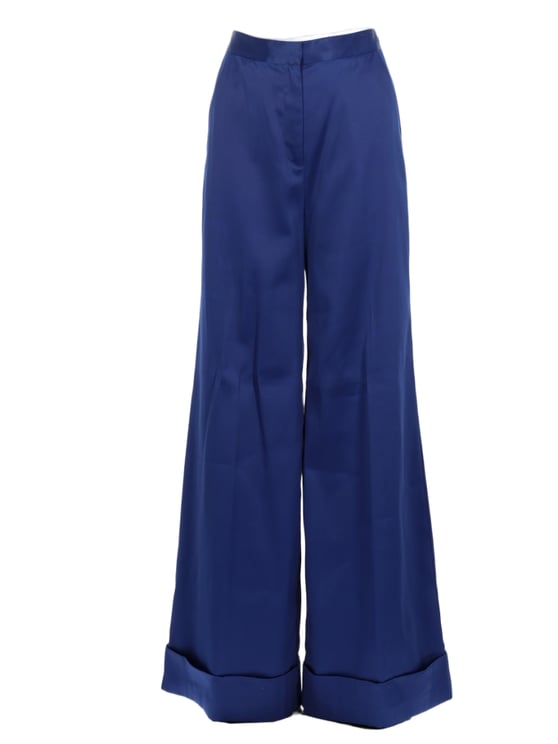 Self-Portrait Wide-Leg Trousers with High Waist and Cuffed Hem