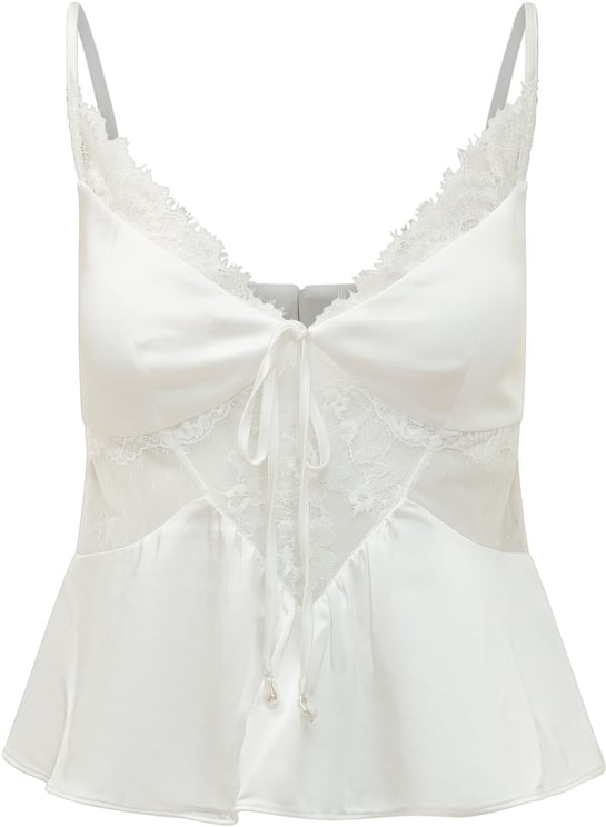 Self-Portrait Top in Raso con Pizzo Bianco