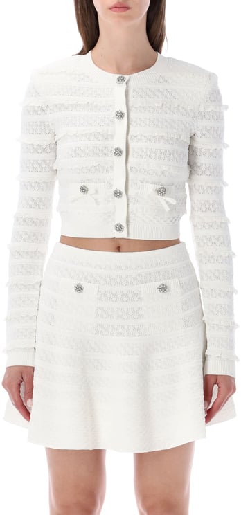 Self-Portrait Pointelle Knit Cardigan Bianco