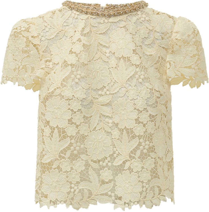 Self-Portrait Top in Pizzo con Collo Gioiello