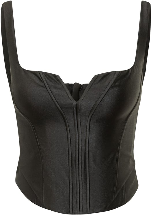 Self-Portrait Top Corsetto in Satin Nero