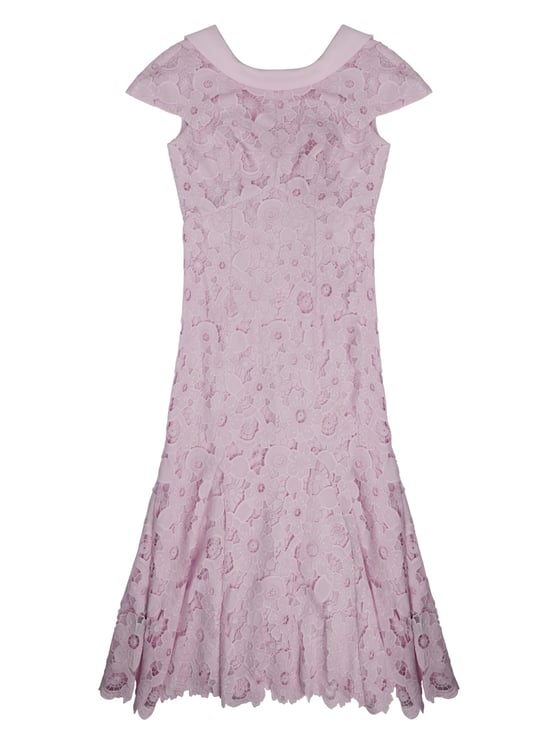 Self-Portrait Floral Lace Mini Dress with Scalloped Hem and Cap Sleeves