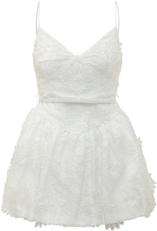 Self-Portrait Mini Abito in Organza con Ricami Floreali