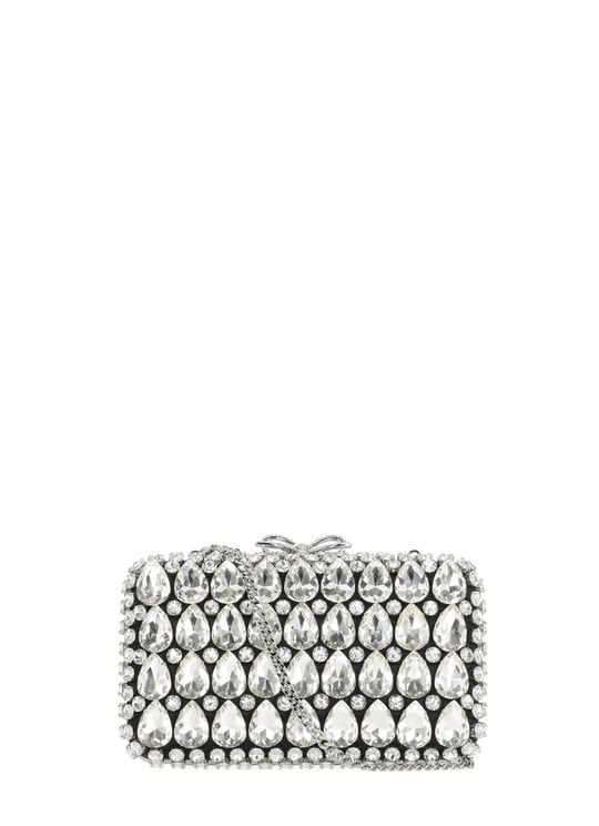 Self-Portrait Satin Crystal Pochette With Teardrop And Round Crystal Embellishments