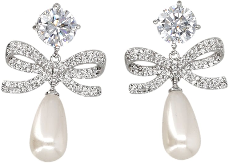 Self-Portrait Crystal Bow Pearl Earrings Argento