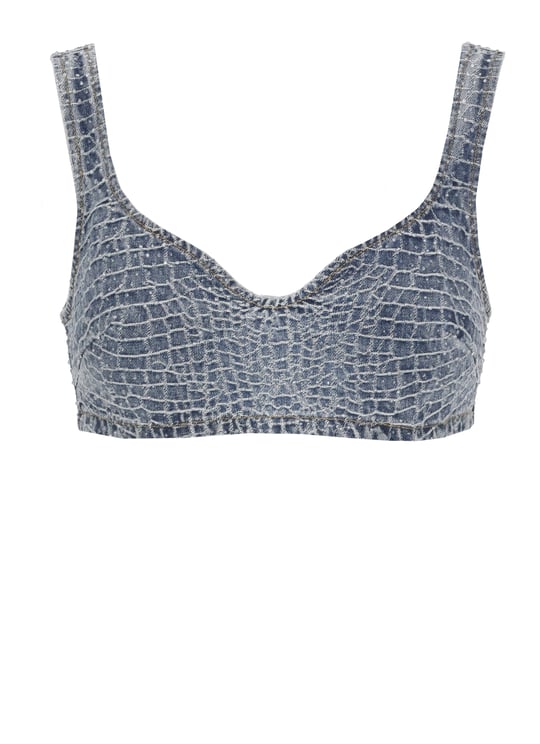 Self-Portrait Blue Croc Rhinestone Top