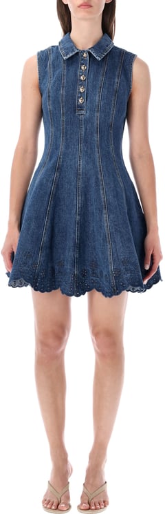 Self-Portrait Denim Broderie Mini Dress Blue