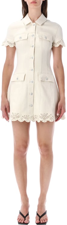 Self-Portrait Cream Broderie Denim Dress Bianco