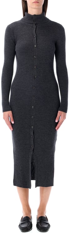 Sessùn Charcoal ribbed knit midi dress with buttons