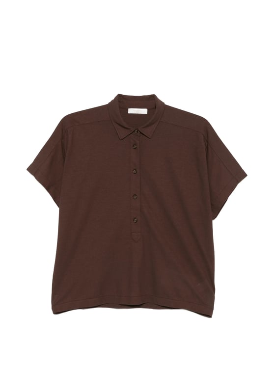 Slowear Brown Cropped Relaxed Fit Polo Shirt