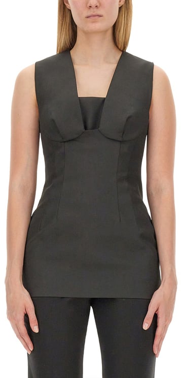 Sportmax Structured Sleeveless Top With Deep Square Neckline
