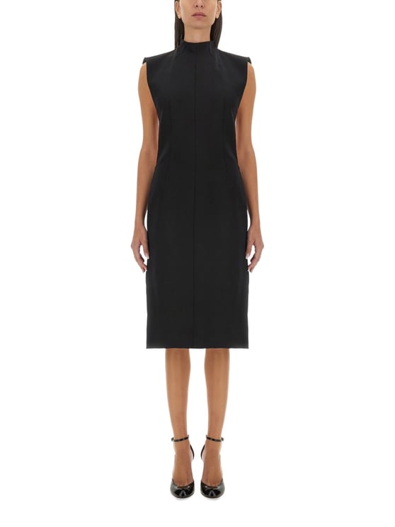 Sportmax Structured Black Midi Dress With High Neckline