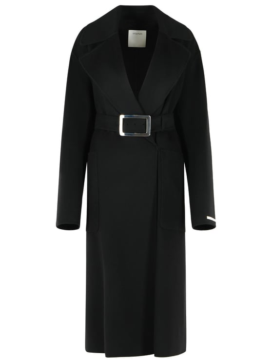 Sportmax Cose' Robe Coat In Pure Black Virgin Wool