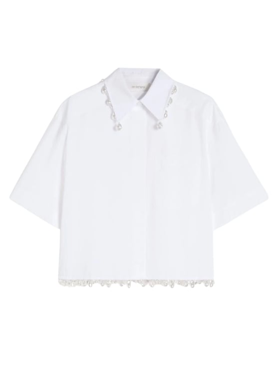 Sportmax White Pearl Embellished Poplin Shirt