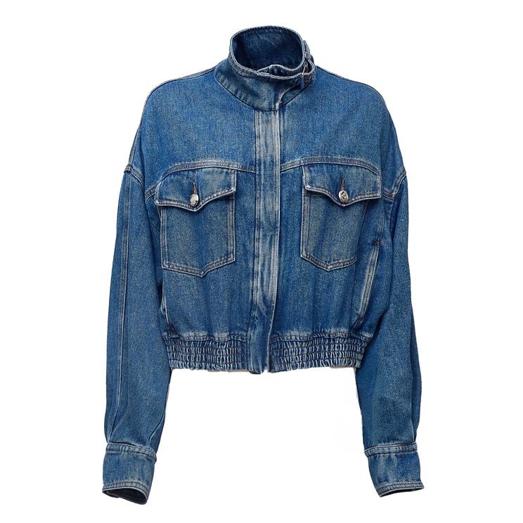 Sportmax Indigo Denim Jacket with Vintage Wash and Blouson Effect