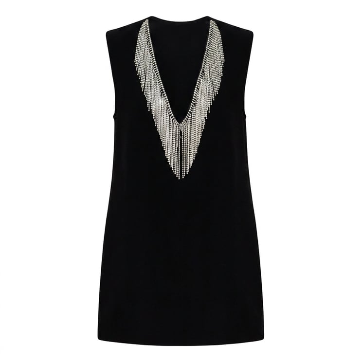 Sportmax Sleeveless Geometric Top with Strass Fringe Embellishments
