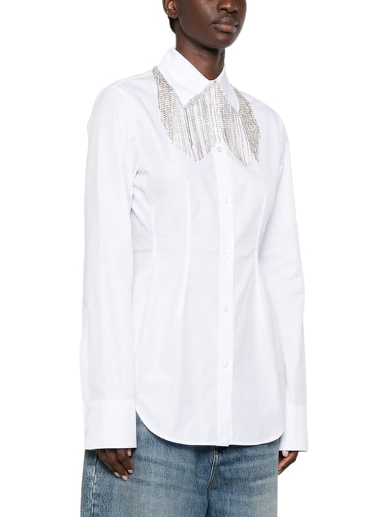 Sportmax Tailored White Shirt With Silver-Tone Chain Fringe Detail