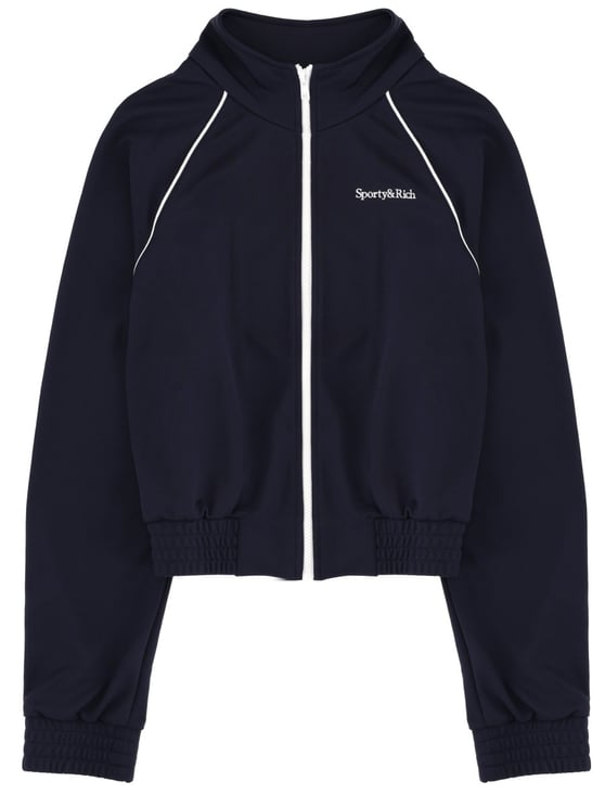 Sporty & Rich Polyester Cropped Front-Zip Sweatshirt