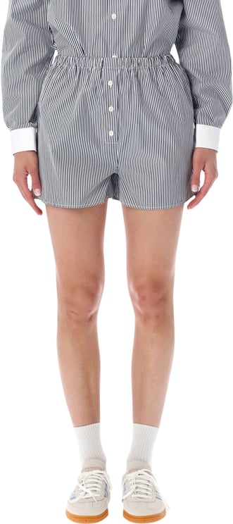 Sporty & Rich Popeline Short Stripe Bianco