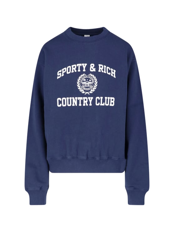 Sporty & Rich Navy Crewneck Sweatshirt with 'Country Club' Emblem