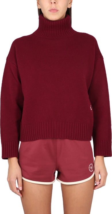 Sporty & Rich Cropped Turtleneck Sweater With Ribbed Texture