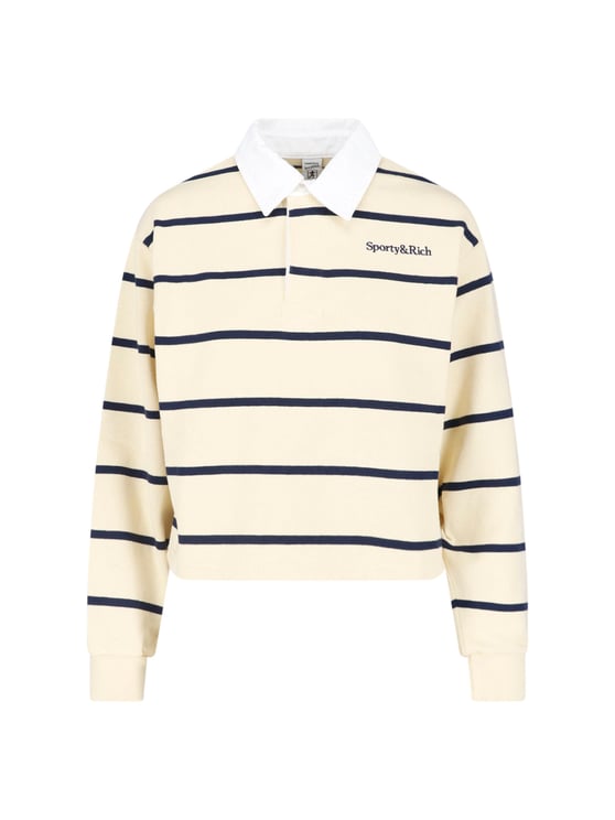 Sporty & Rich Cropped Sweater With Navy Stripes And Classic Collar