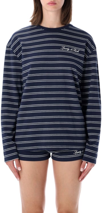 Sporty & Rich Signature Ls Tee Stripe Dark Navy White