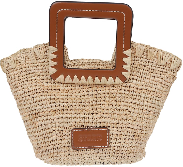 Staud Shirley Raffia Mini Bucket Bag Nude