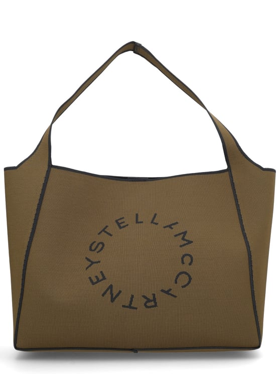 Stella McCartney Structured Brown Tote Bag with Circular Logo Design